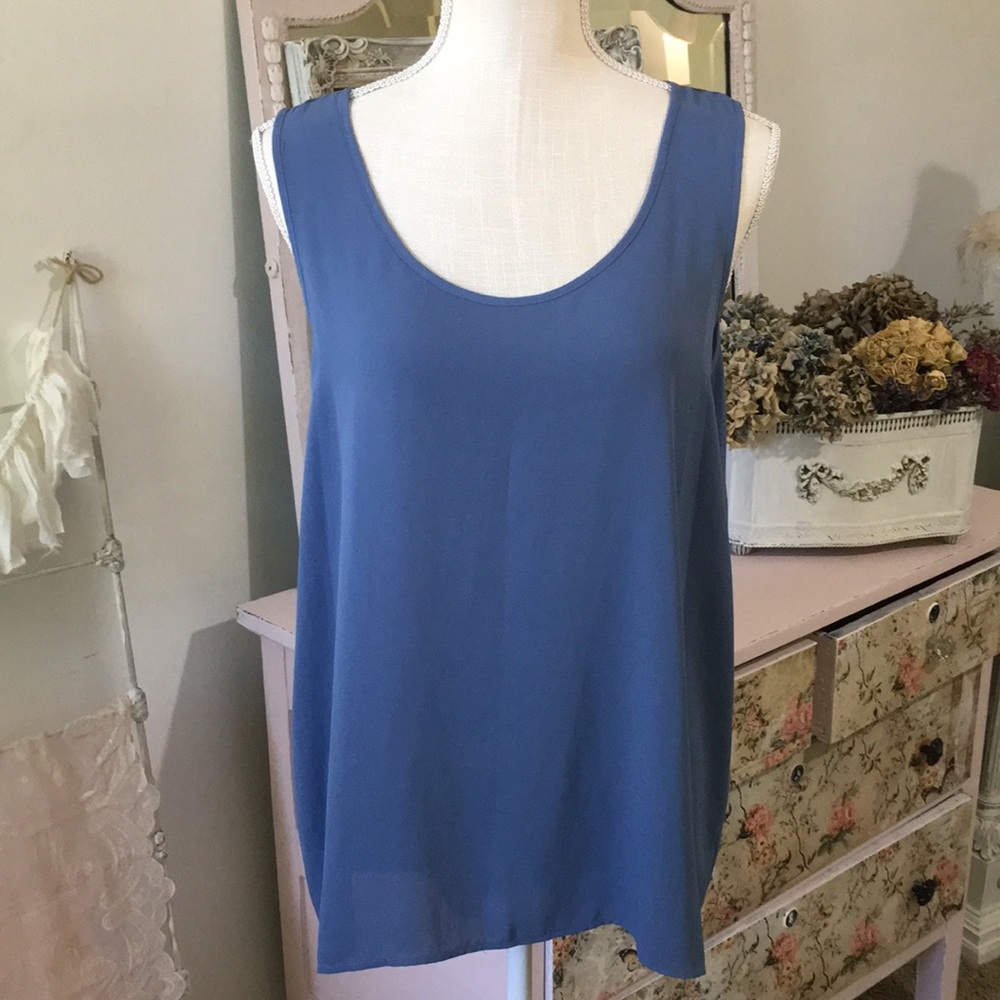 NWT Everleigh Scoop Neck Relaxed Fit High Low Pleat Back in Shadow Blue Size L!